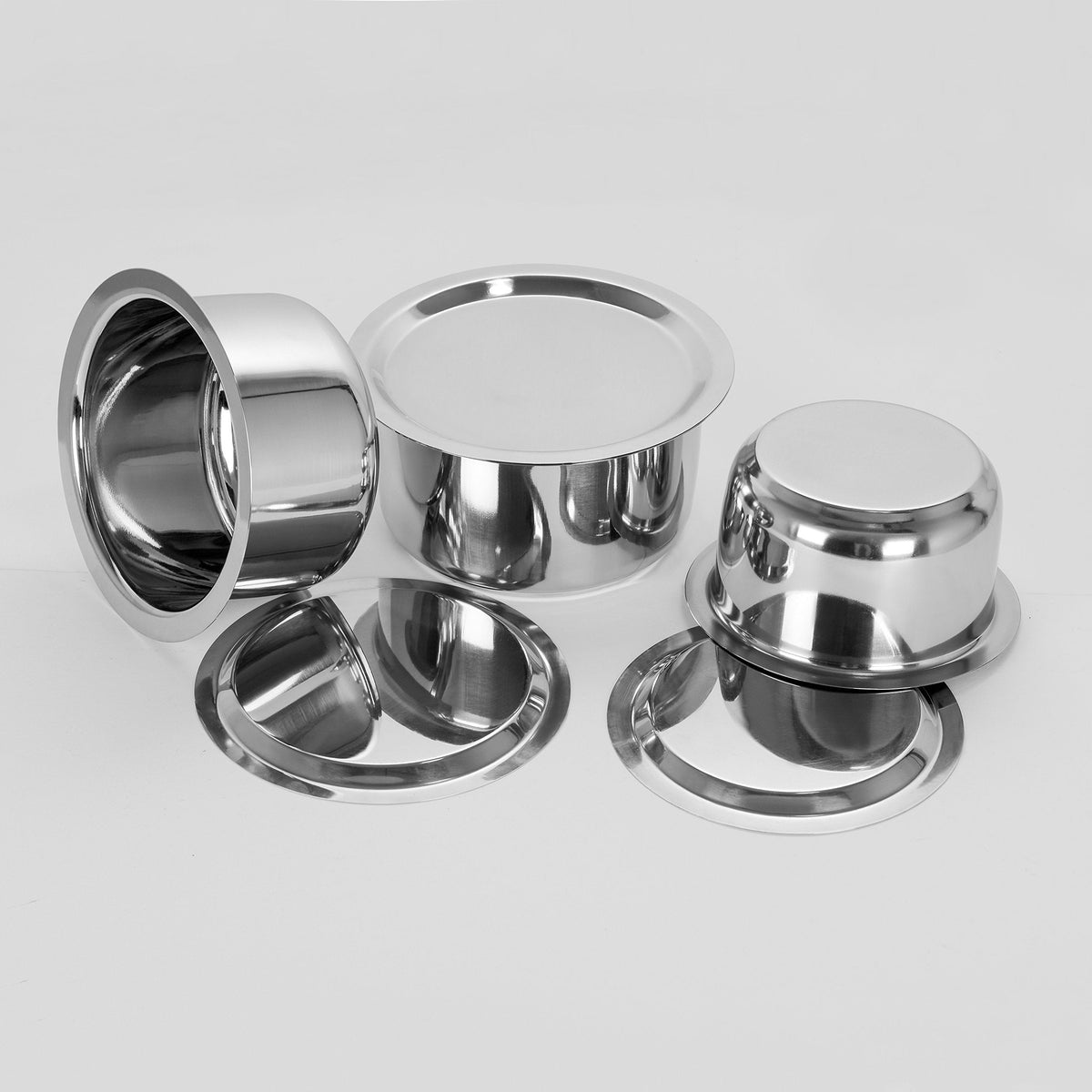 Sumeet Stainless Steel Cookware Set, 1.8 L, 2.3 L and 3 L, 3 Pieces (White)