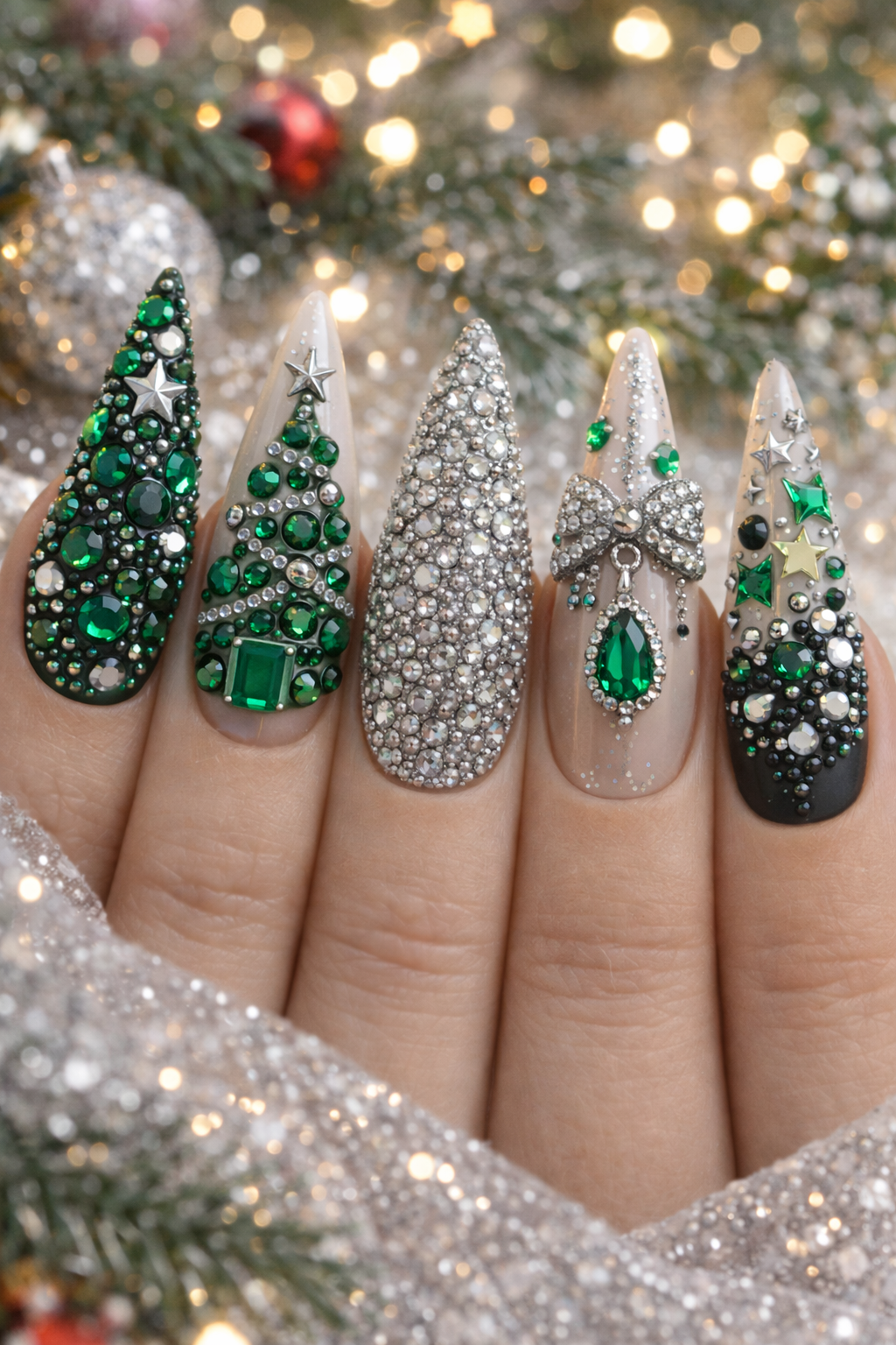 Queen - Emerald Green Rhinestone Gems Duo Set - #20