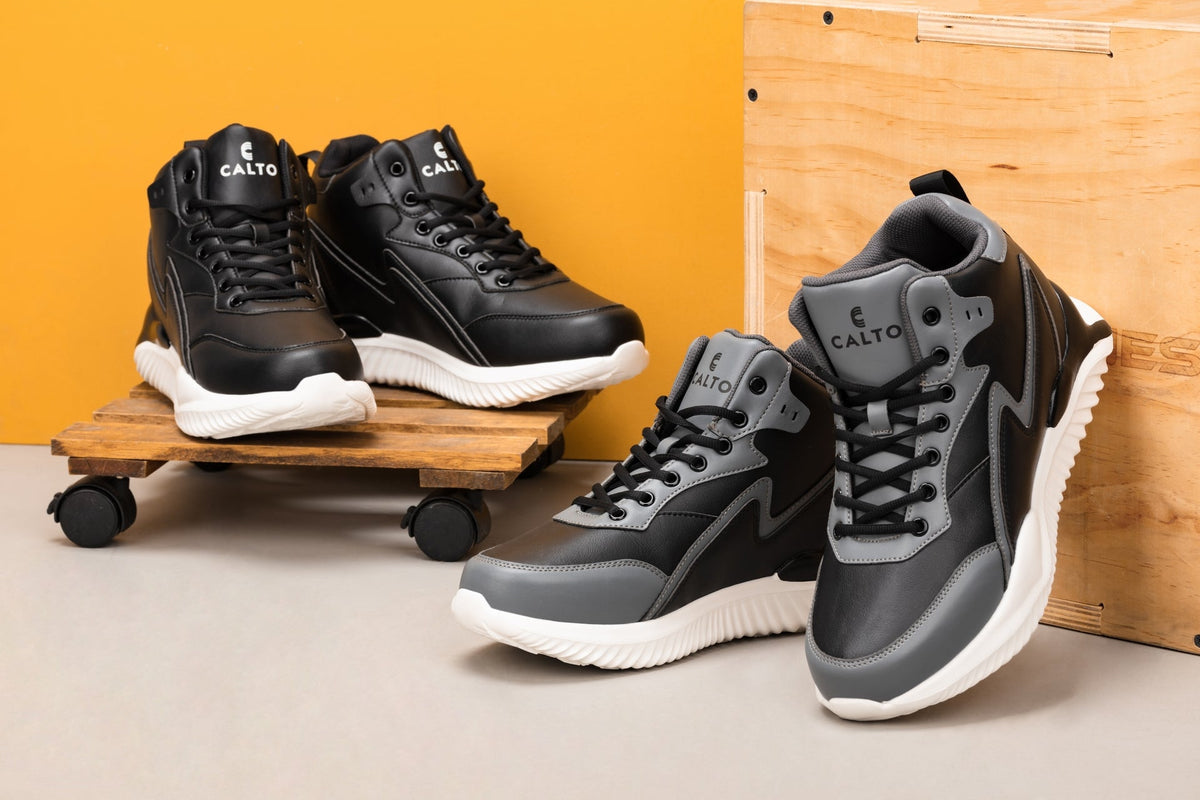 CALTO S3061 4-Inch Taller Black/Grey Lightweight Sneakers