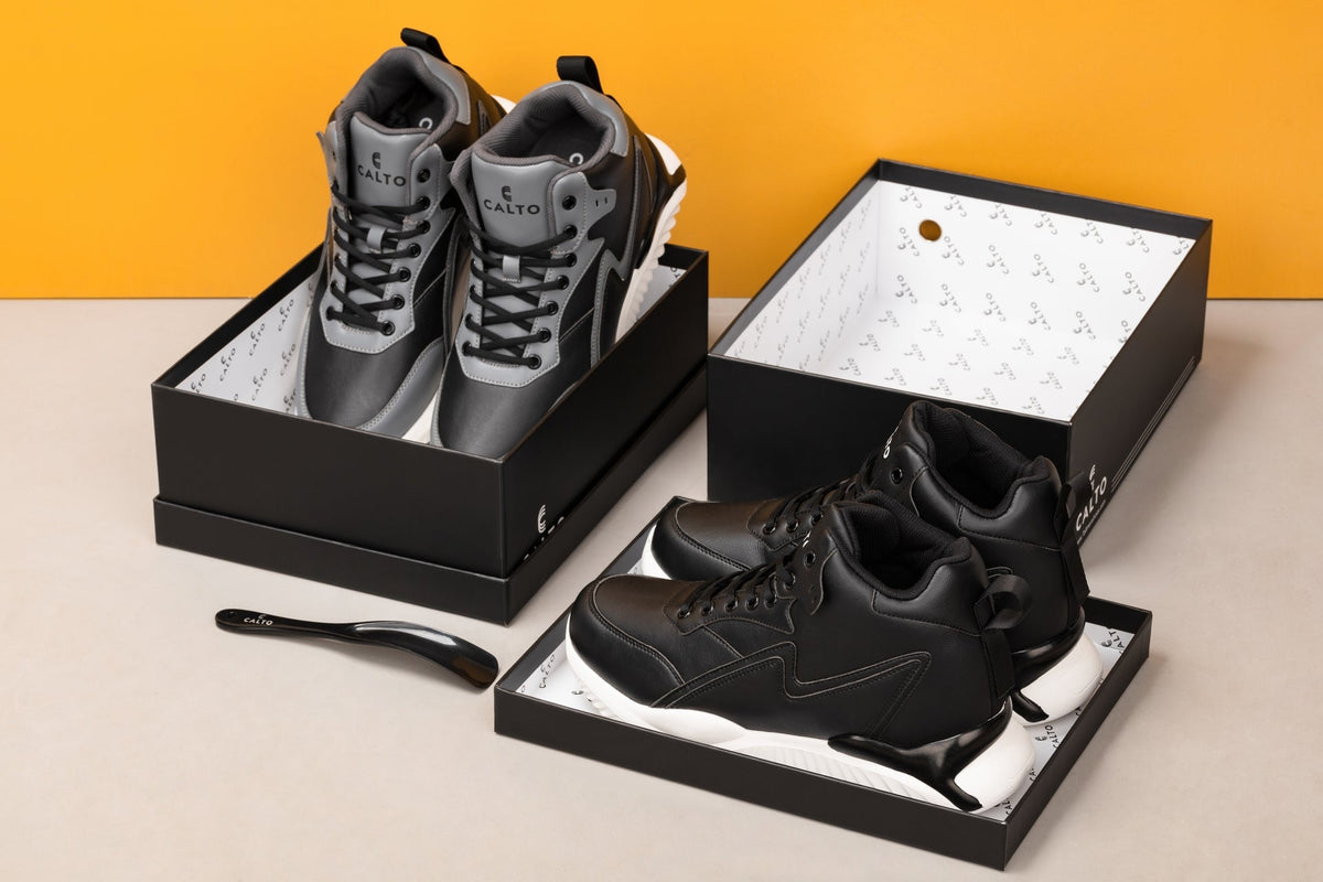 CALTO S3061 4-Inch Taller Black/Grey Lightweight Sneakers