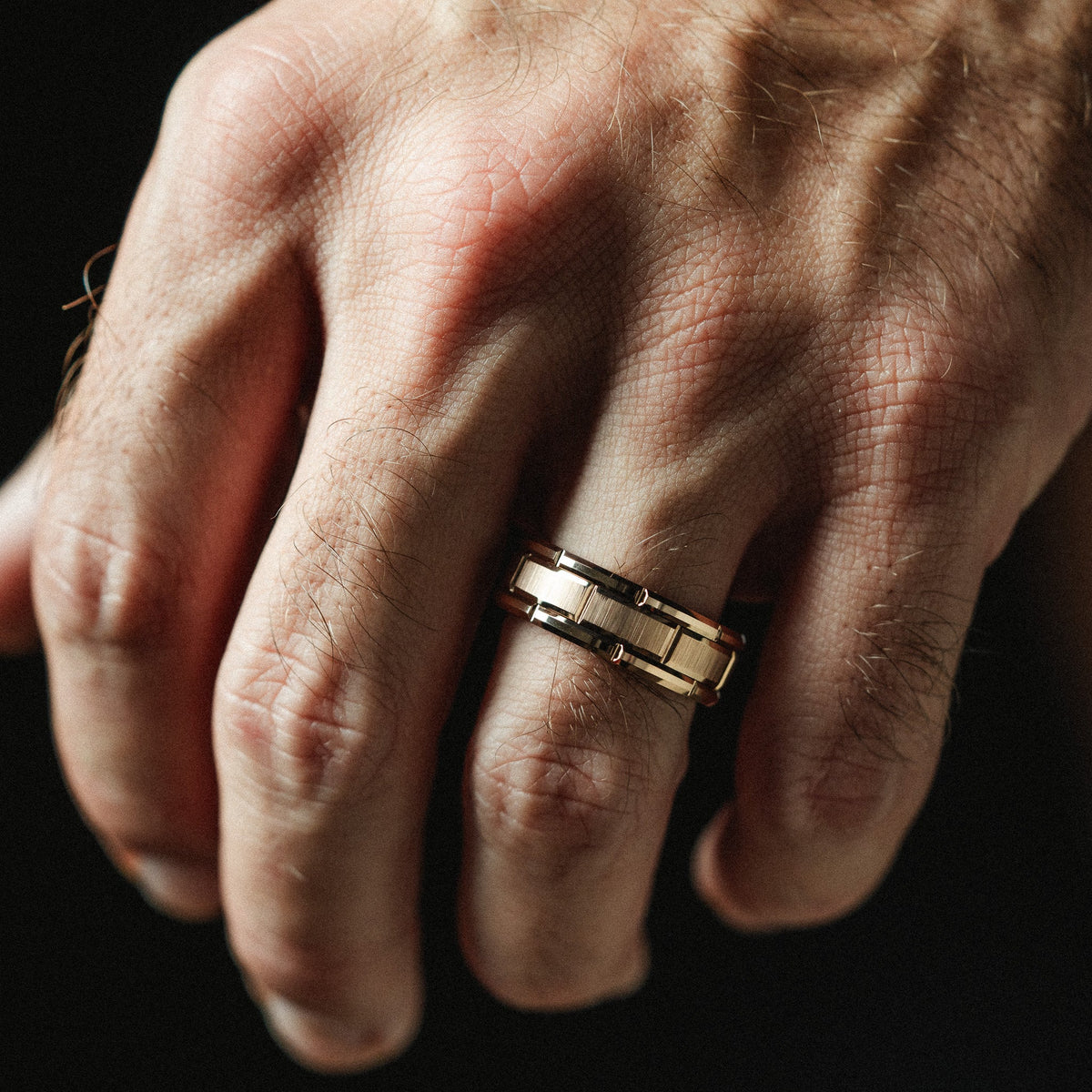 The Gala Rose Gold-Plated Tungsten Ring with Groove Accents