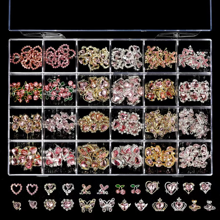 3D Pink Rhinestones Gold / Silver Plated - 240 pc