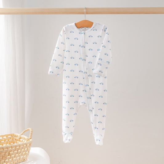 Baby Basics Little Blue Wheels Organic Cotton Baby Pajamas