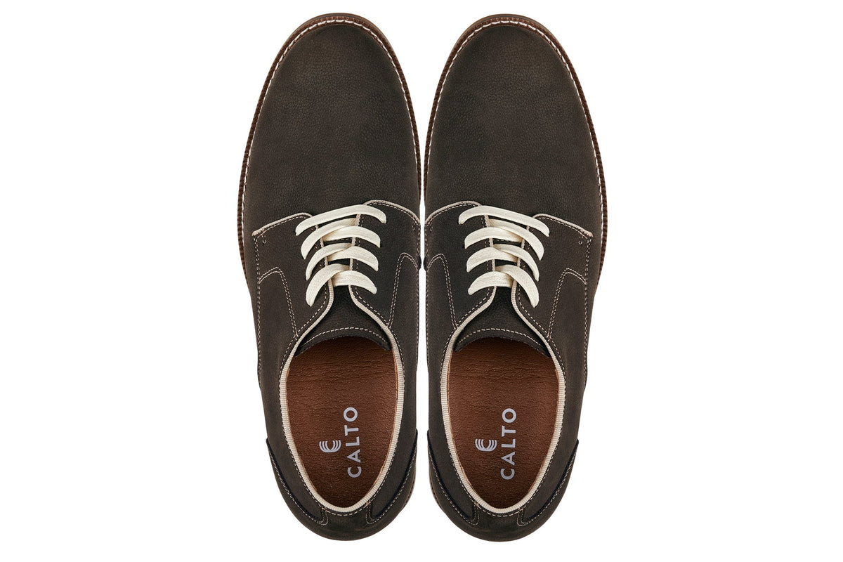 CALTO J1311 3-Inch Taller Sardine Grey Business Casual Leather Derbies