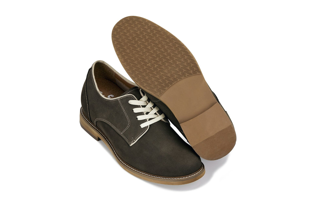 CALTO J1311 3-Inch Taller Sardine Grey Business Casual Leather Derbies