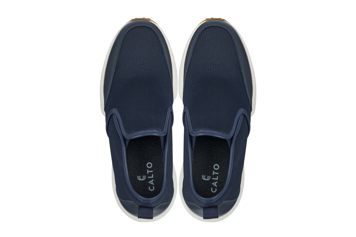 CALTO J1435 3.3-Inch Taller Dark Blue Casual Chunky Sole Sneaker Loafers