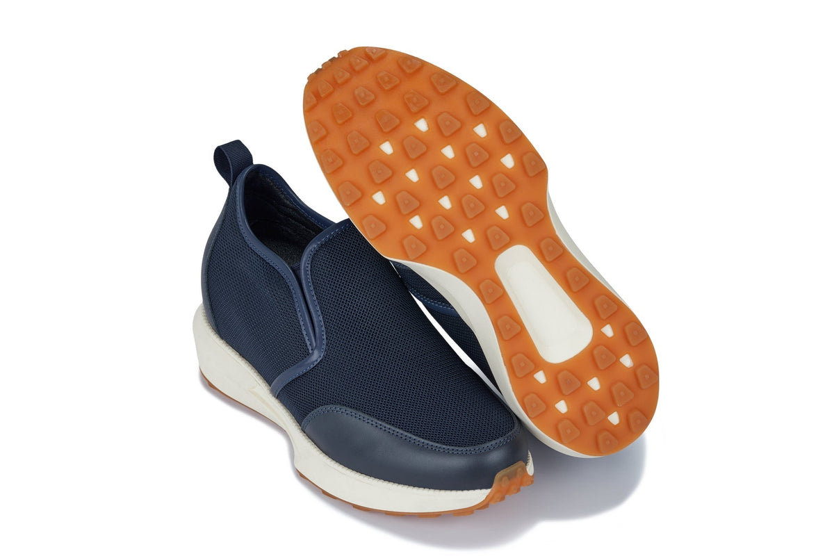 CALTO J1435 3.3-Inch Taller Dark Blue Casual Chunky Sole Sneaker Loafers