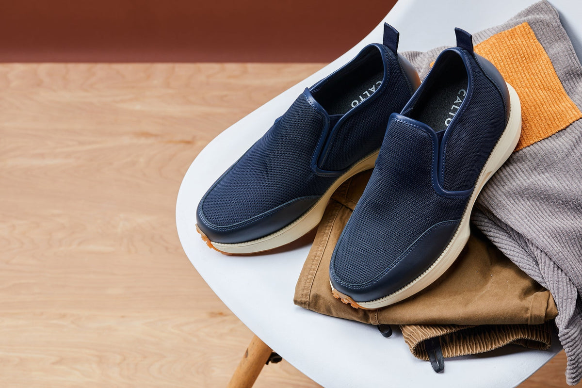 CALTO J1435 3.3-Inch Taller Dark Blue Casual Chunky Sole Sneaker Loafers