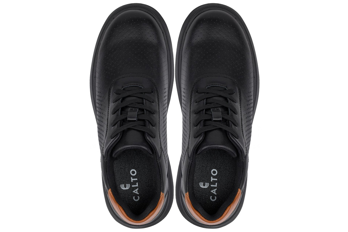 CALTO J1580 2.6-Inch Taller Black/Black Sole Lightweight Casual Walkers