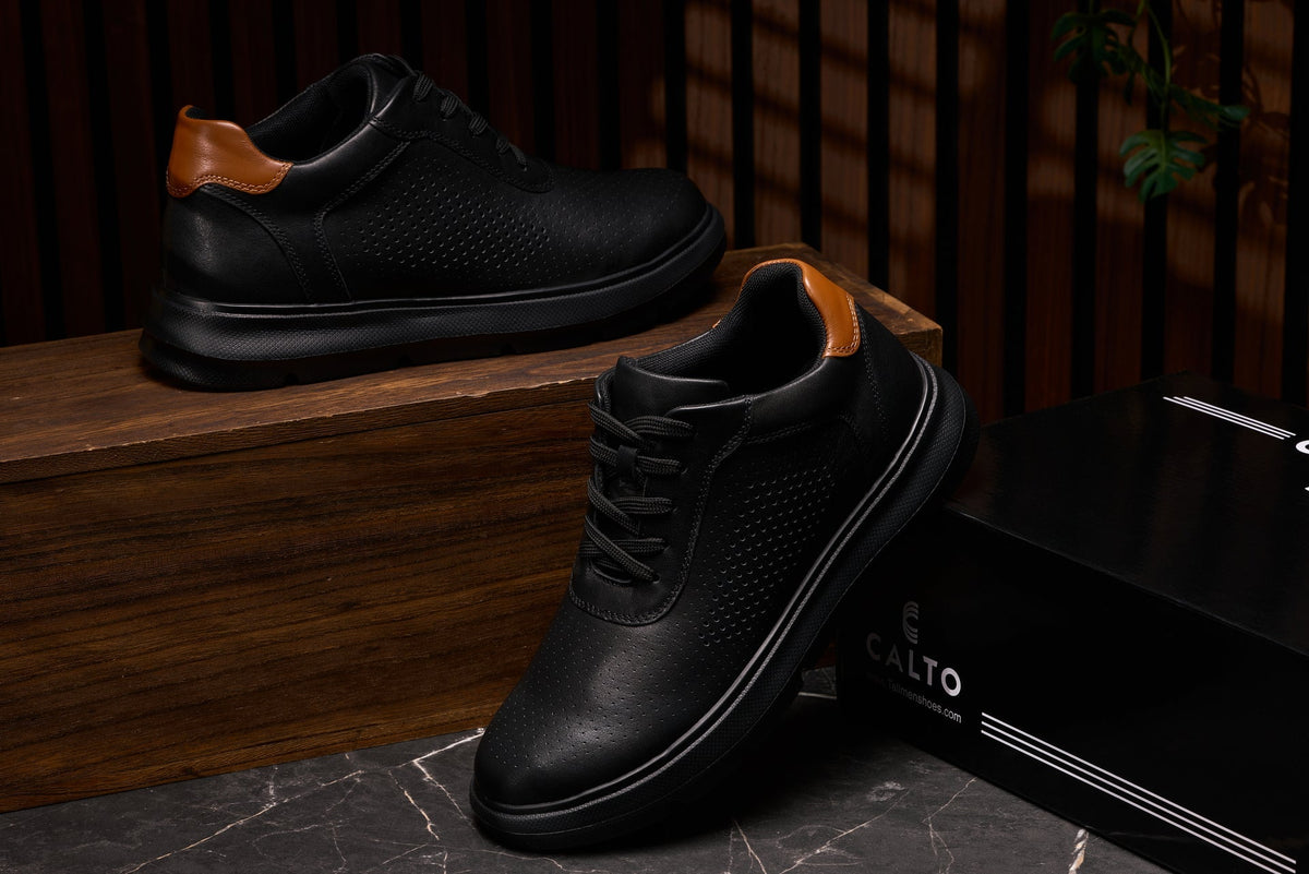 CALTO J1580 2.6-Inch Taller Black/Black Sole Lightweight Casual Walkers