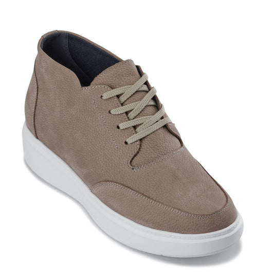 CALTO J1770 3.2-Inch Taller Khaki Casual Chunky Sole Boots – Soft Pebble Grain Nubuck Leather