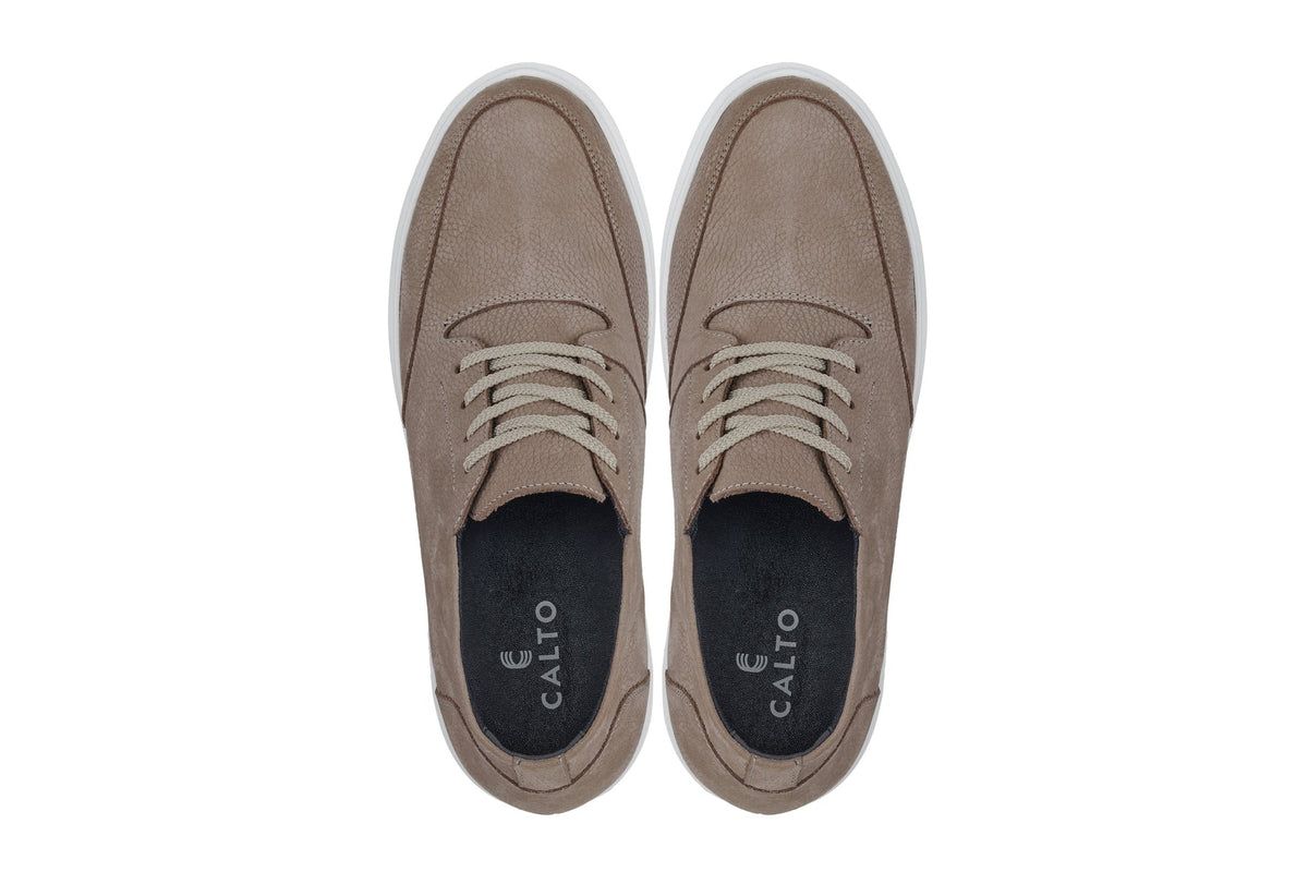 CALTO J1770 3.2-Inch Taller Khaki Casual Chunky Sole Boots – Soft Pebble Grain Nubuck Leather