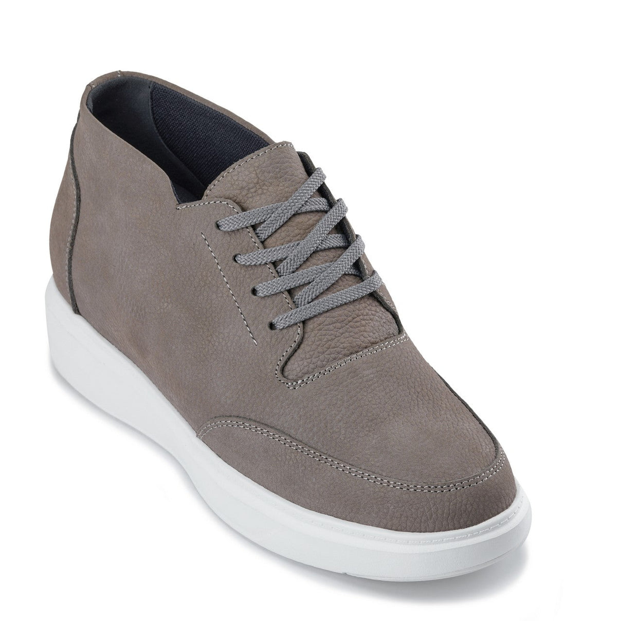 CALTO J1771 3.2-Inch Taller Grey Casual Chunky Sole Boots – Soft Pebble Grain Nubuck Leather