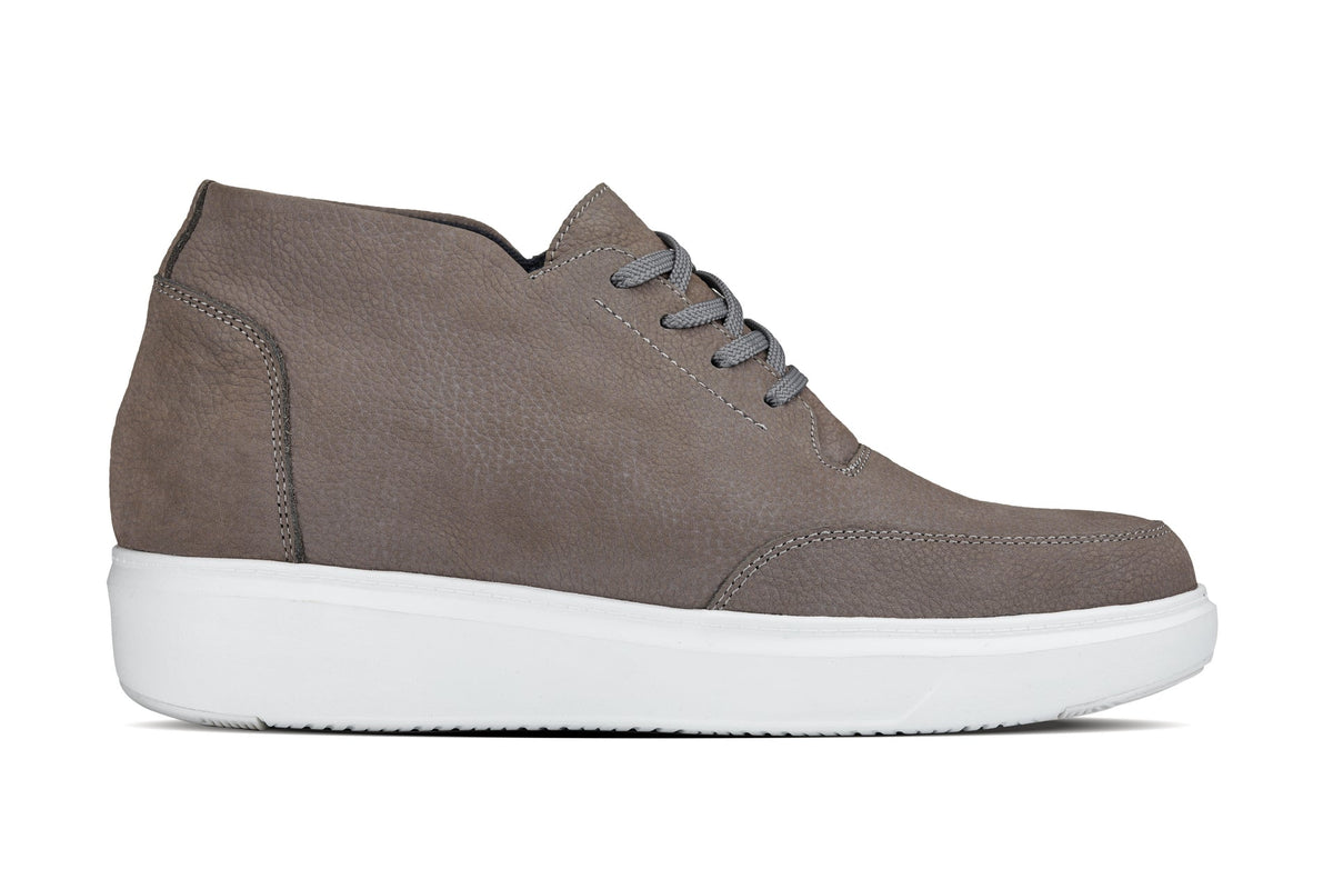 CALTO J1771 3.2-Inch Taller Grey Casual Chunky Sole Boots – Soft Pebble Grain Nubuck Leather