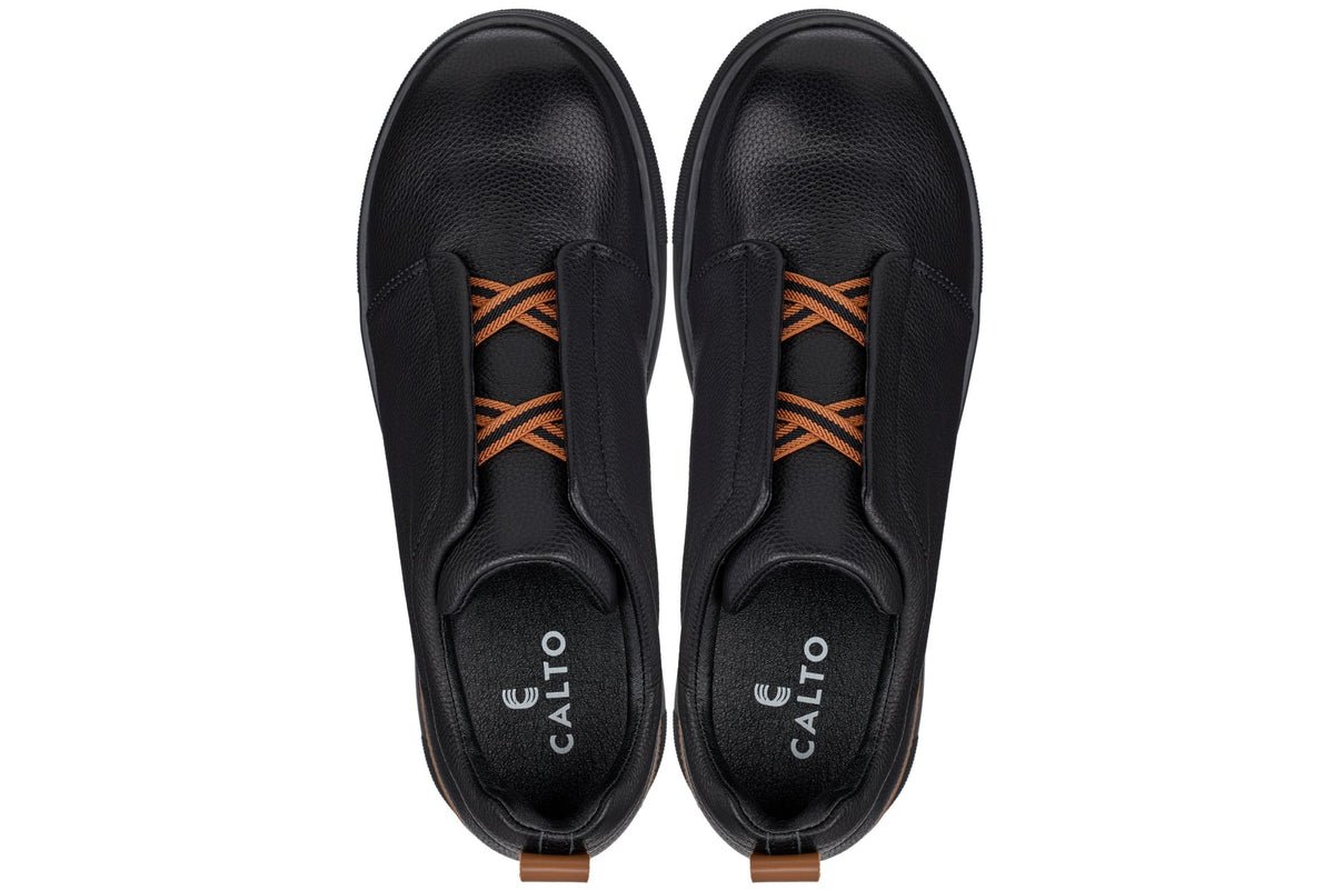 CALTO J1931 2.6-Inch Taller Black/Black Sole Slip-On Snoafers