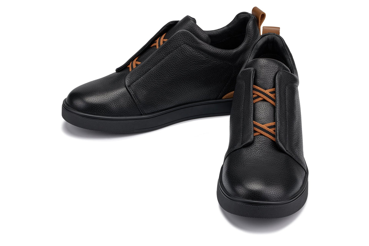 CALTO J1931 2.6-Inch Taller Black/Black Sole Slip-On Snoafers