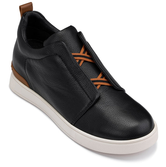 CALTO J1932 2.6-Inch Taller Black/White Sole Slip-On Snoafers