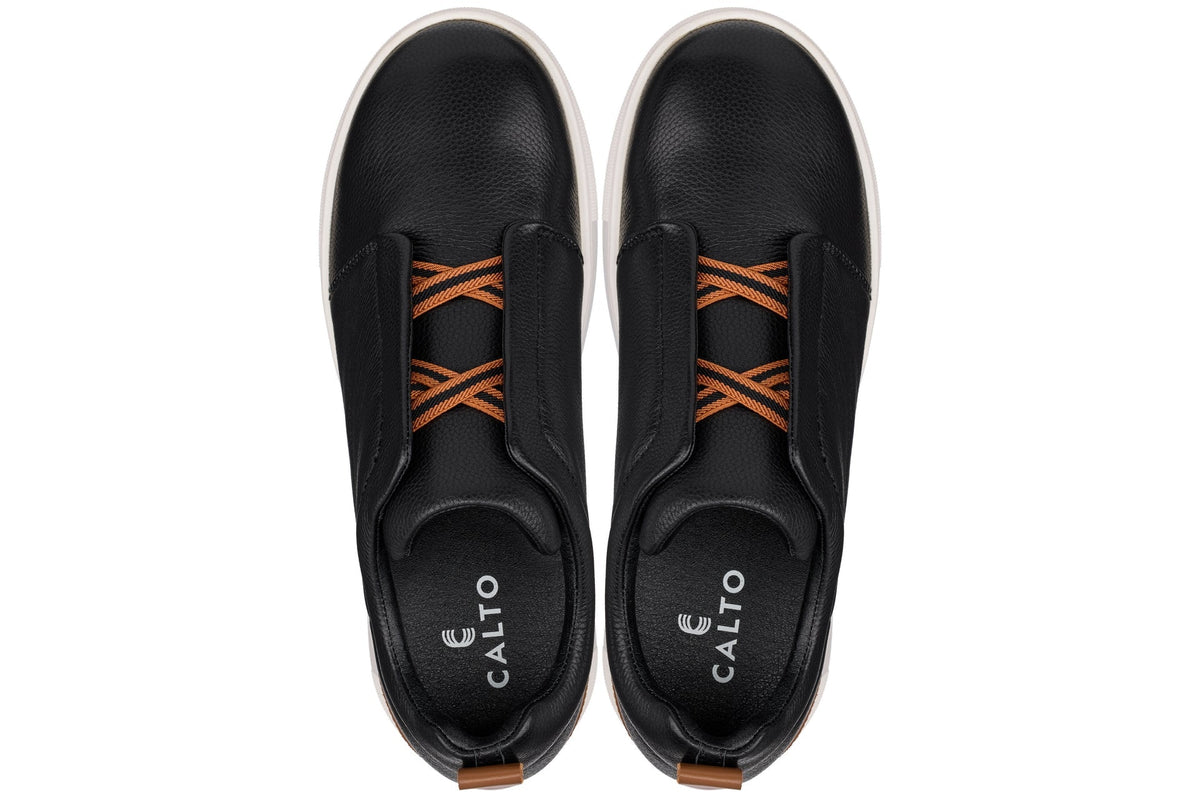 CALTO J1932 2.6-Inch Taller Black/White Sole Slip-On Snoafers
