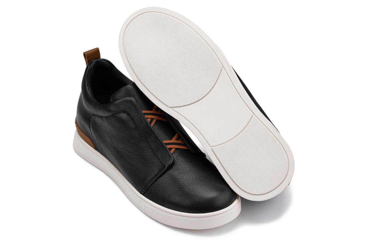 CALTO J1932 2.6-Inch Taller Black/White Sole Slip-On Snoafers