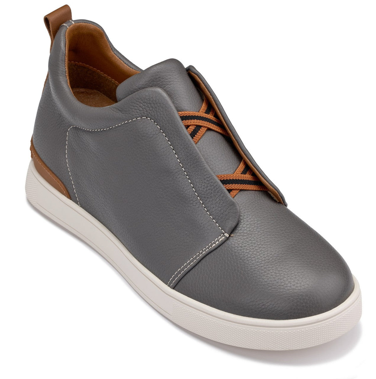 CALTO J1935 Men's Slip-On Snoafers – 2.6 Inches Taller (Grey)