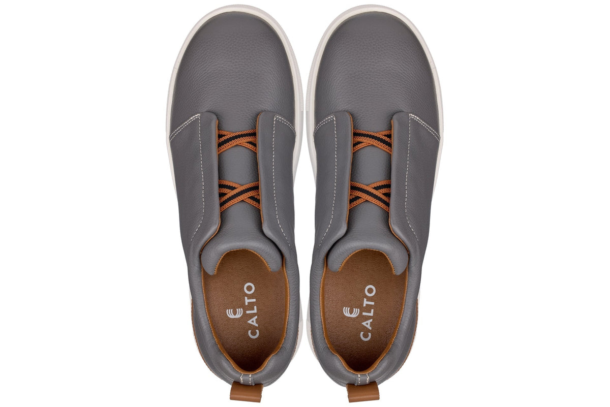 CALTO J1935 Men's Slip-On Snoafers – 2.6 Inches Taller (Grey)