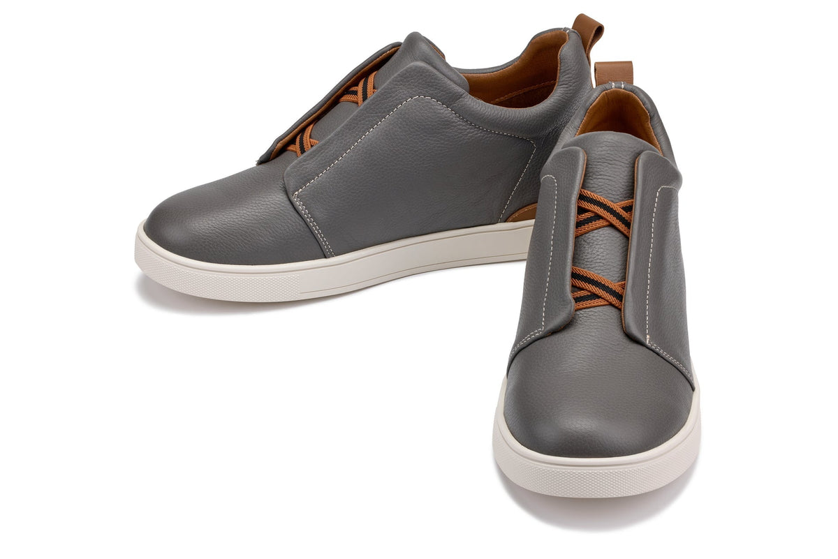 CALTO J1935 Men's Slip-On Snoafers – 2.6 Inches Taller (Grey)