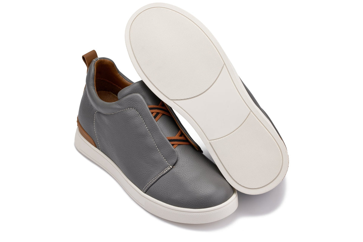 CALTO J1935 Men's Slip-On Snoafers – 2.6 Inches Taller (Grey)