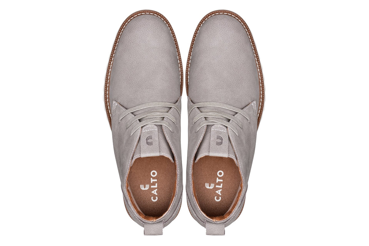 CALTO - J2192 - 2.6 Inches Taller (Grey/White Sole) - Nubuck Chukka Boots