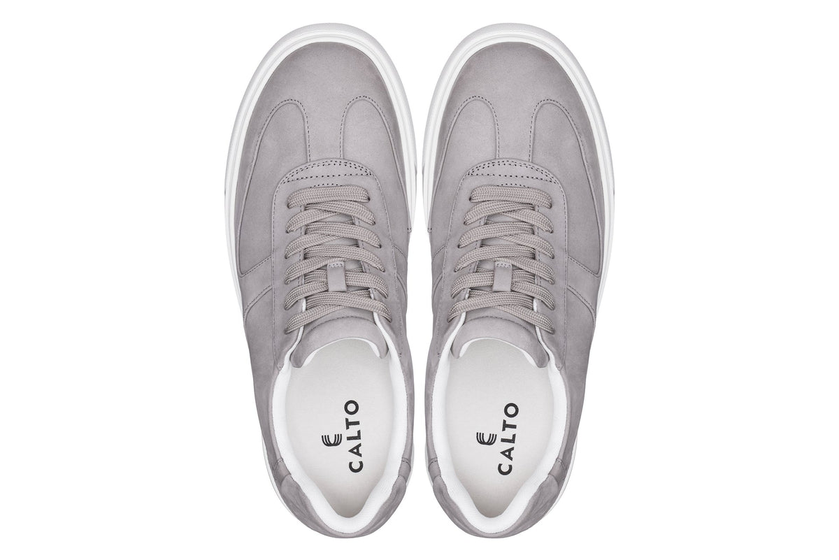 CALTO - J2202 - 2.6 Inches Taller (Grey/White Sole) - Lightweight Nubuck Sneakers