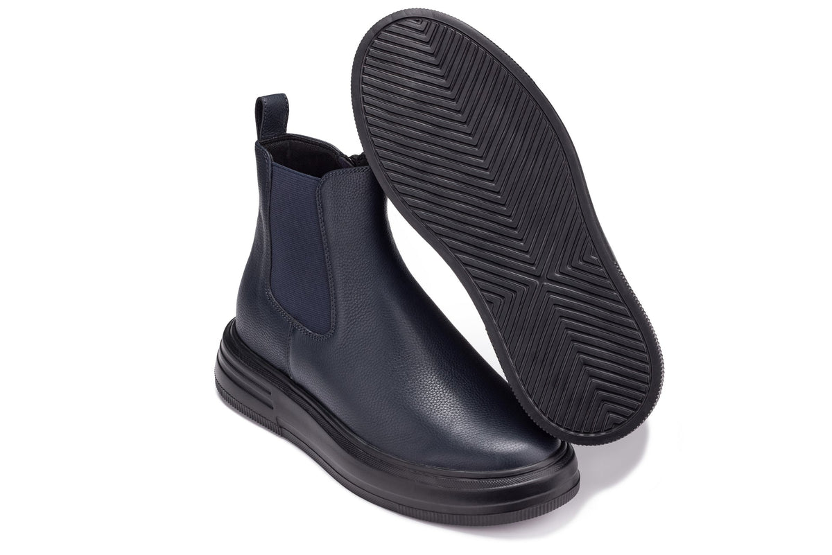 CALTO - J24812 - 3 Inches Taller (Ultramarine Blue) - Lightweight Pebble Nappa Chelsea Zipper Boots