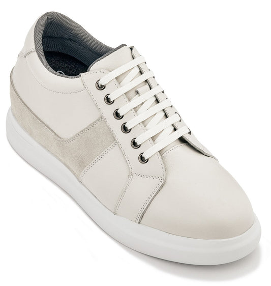 CALTO K1531 3-Inch Taller Lightweight Leather Sneakers (Off White)