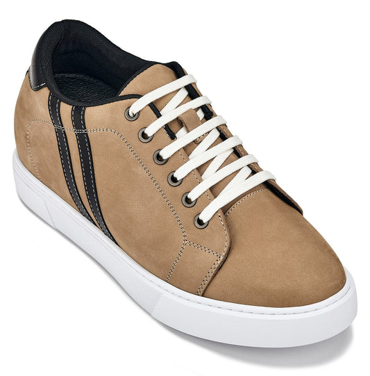 CALTO K1551 2.8-Inch Taller Lace-Up Casual Sneakers (Nubuck Tan)