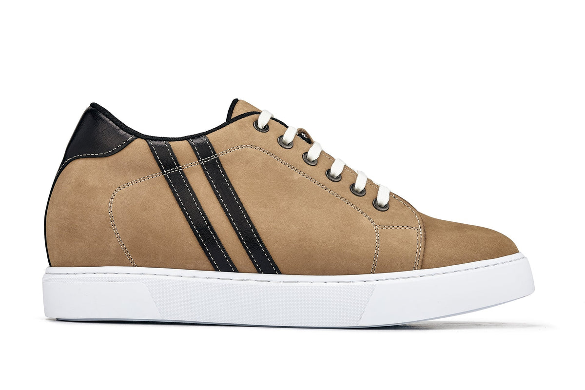 CALTO K1551 2.8-Inch Taller Lace-Up Casual Sneakers (Nubuck Tan)