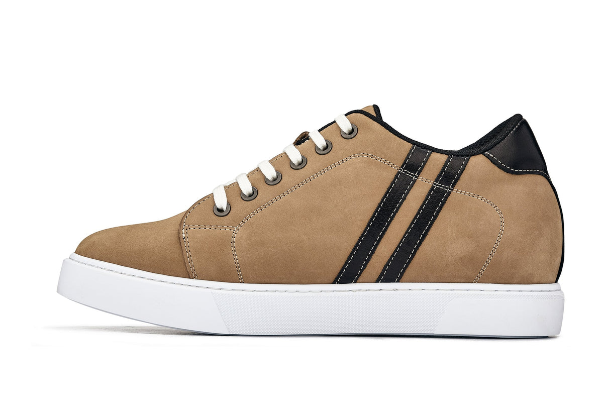 CALTO K1551 2.8-Inch Taller Lace-Up Casual Sneakers (Nubuck Tan)