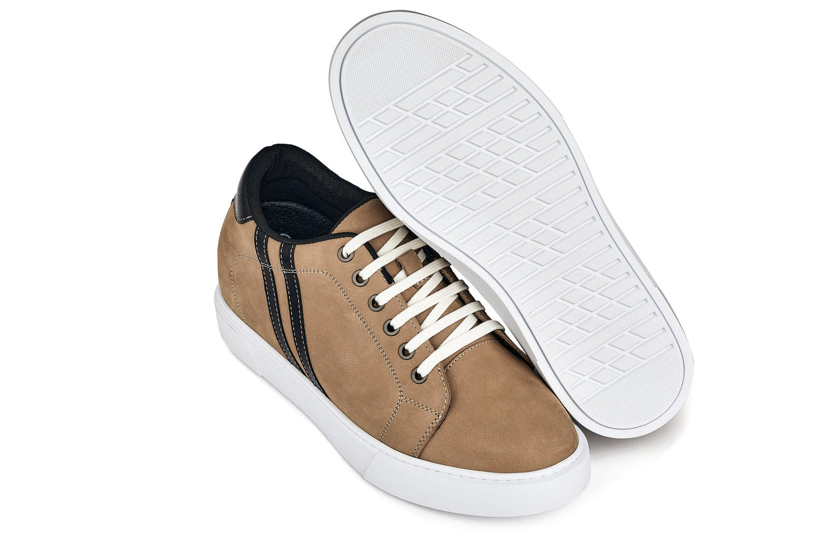 CALTO K1551 2.8-Inch Taller Lace-Up Casual Sneakers (Nubuck Tan)