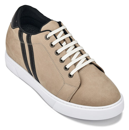 CALTO K1552 2.8-Inch Taller Lace-Up Casual Sneakers (Taupe)