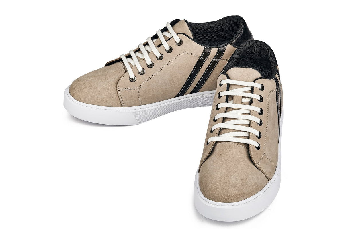 CALTO K1552 2.8-Inch Taller Lace-Up Casual Sneakers (Taupe)