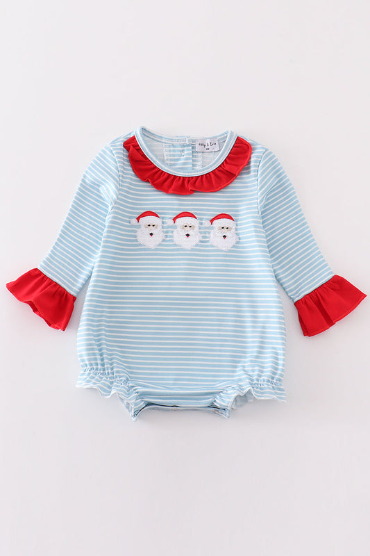 Blue Striped Santa Claus Embroidered Girl Bubble