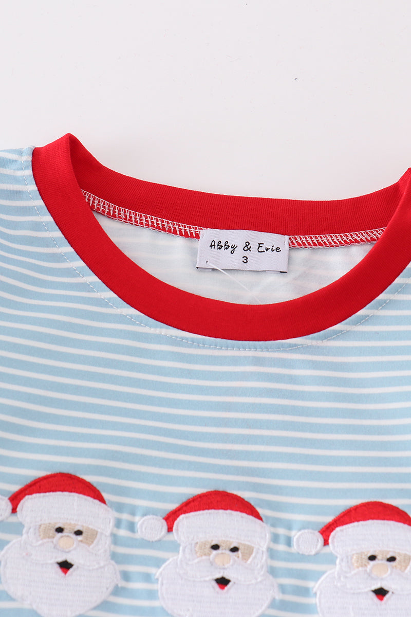 Blue Striped Santa Claus Embroidered Boy Set