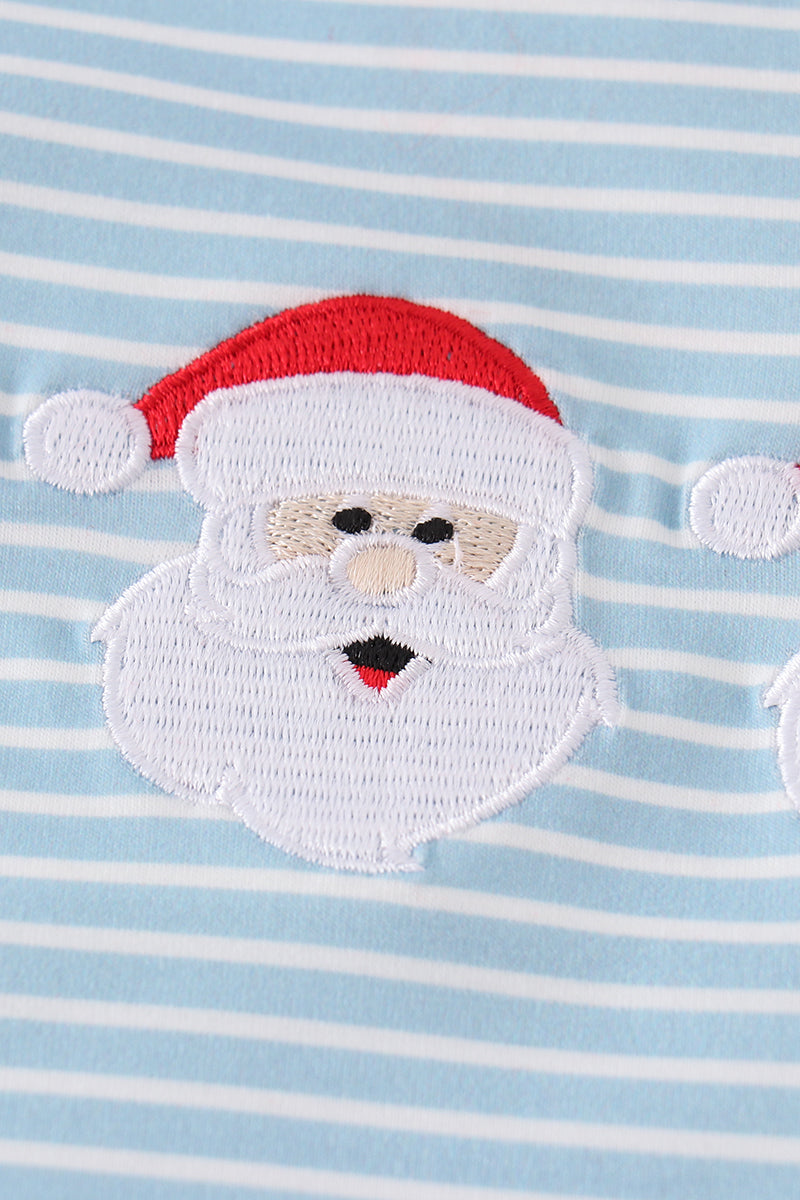 Blue Striped Santa Claus Embroidered Boy Set