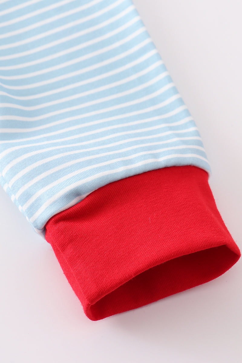 Blue Striped Santa Claus Embroidered Boy Set