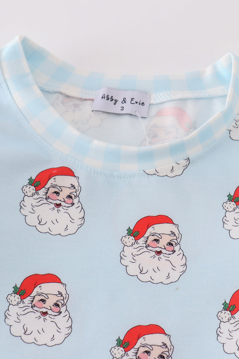 Blue Santa Print Boy Pajamas
