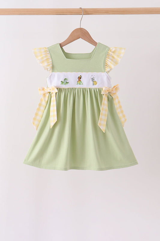 Green Princess Frog Embroidery Ruffle Dress