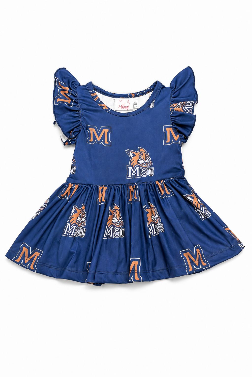 Montana State University Blue Bobcat Short Sleeve Flutter Twirl Bodysuit