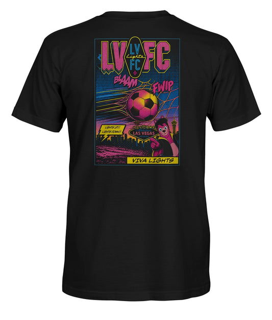 Las Vegas Lights Comic Book Cotton T-Shirt - Black