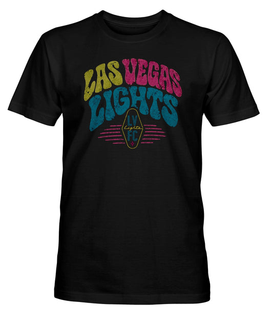 Las Vegas Lights Groovy Wordmark Cotton T-Shirt - Black