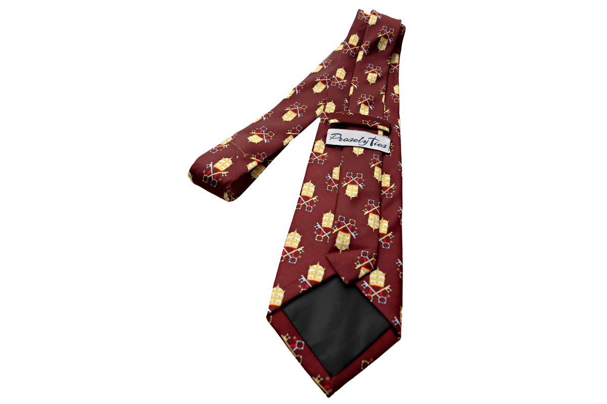 Papal Tiara and Keys Necktie Maroon