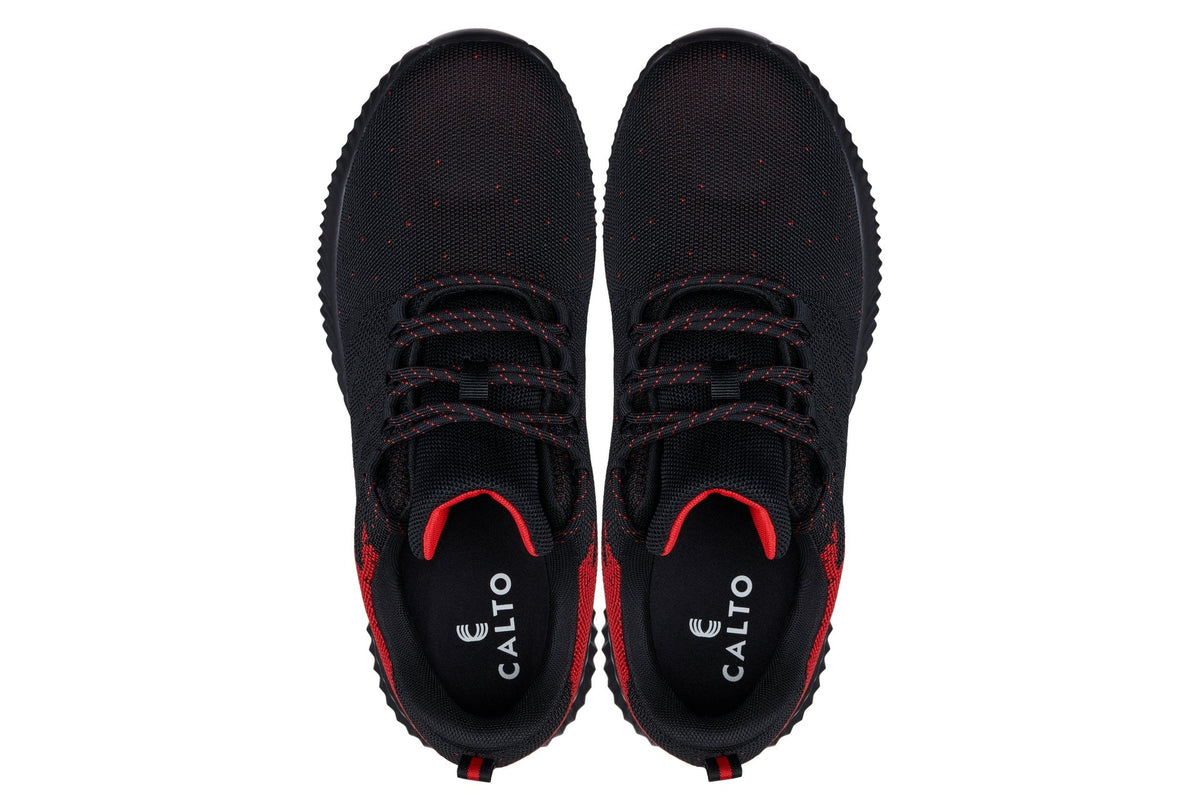 CALTO Q215 Men's Elevator Sneakers – 2.4 Inches Taller (Black/Red) – Ultra Lightweight