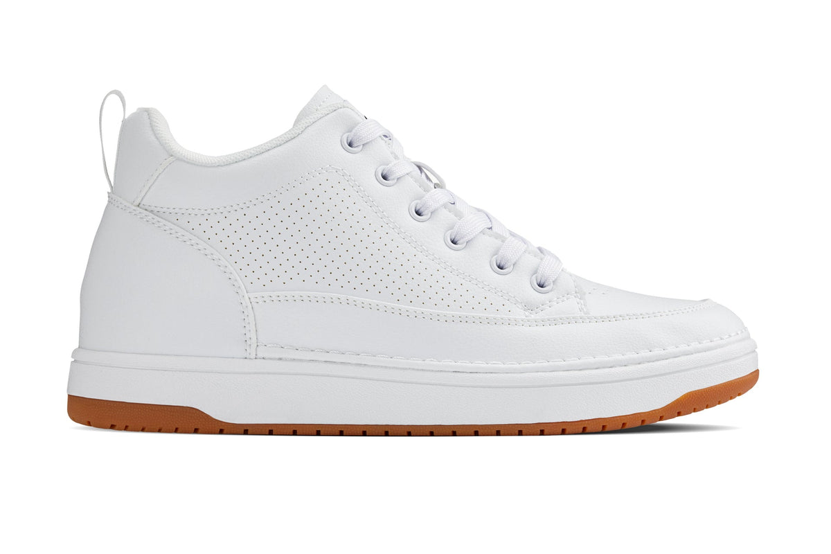 CALTO - Q272 - 2 Inches Taller (White & Gum Sole) - Elevated Leatherette Micro-Perforated Sneakers