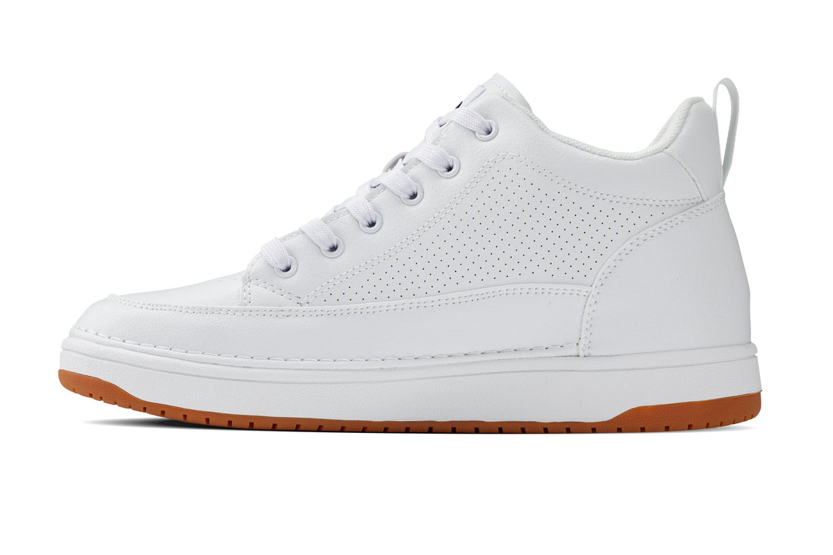 CALTO - Q272 - 2 Inches Taller (White & Gum Sole) - Elevated Leatherette Micro-Perforated Sneakers